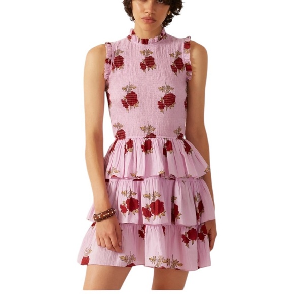 NWT ALIX OF BOHEMIA Smocked Cabana Ruby Rosette Cotton Mini Dress Pink Size S - Picture 11 of 11